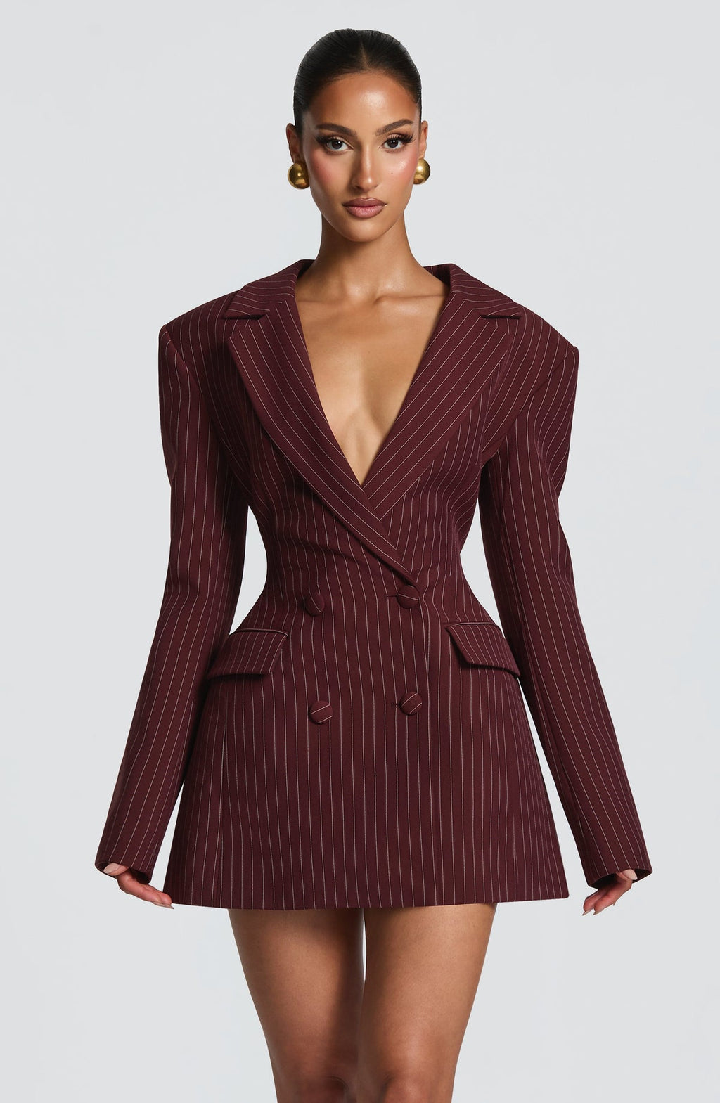 Robe courte Elvira — Bordeaux Pinstripe