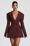 Robe courte Elvira — Bordeaux Pinstripe