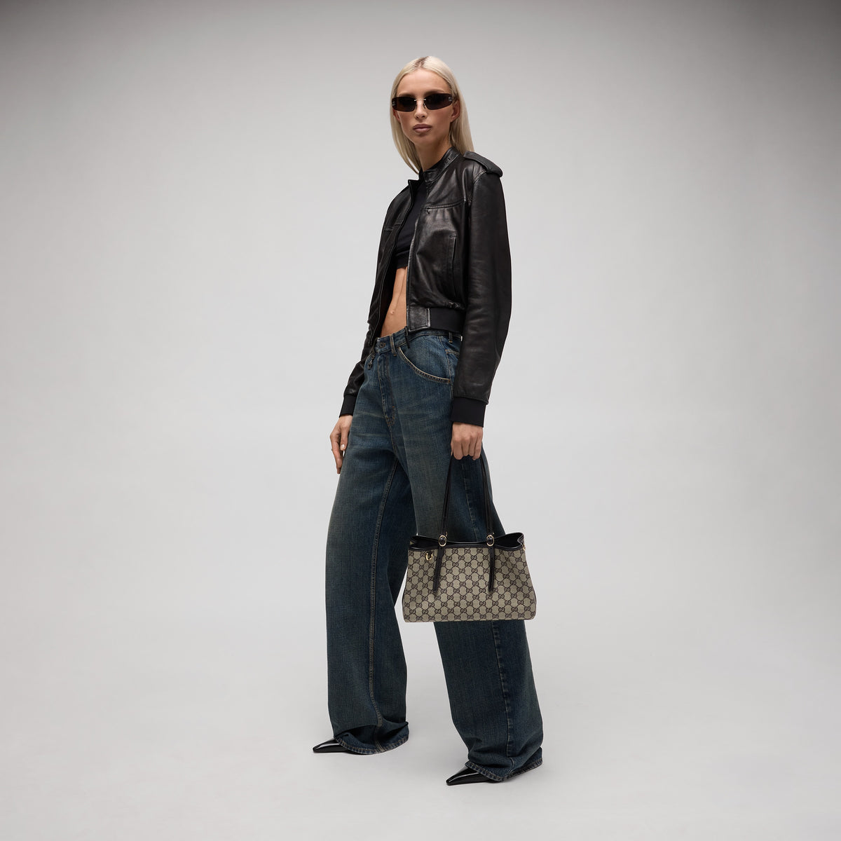 Gucci GG Emblem Medium Tote Bag – Beige & Black