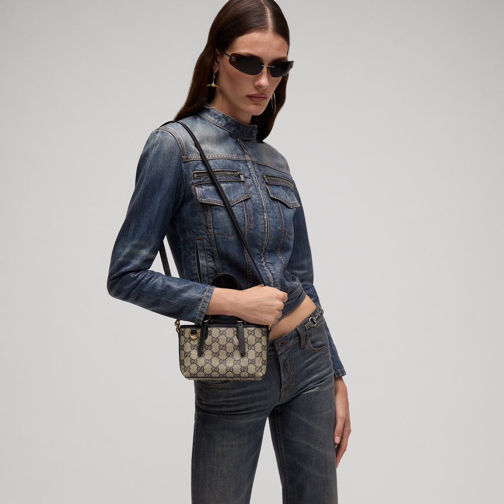 Gucci GG Emblem Mini Bag – Beige & Black