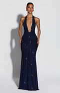 Robe longue Rosetta — Bleu marine scintillant