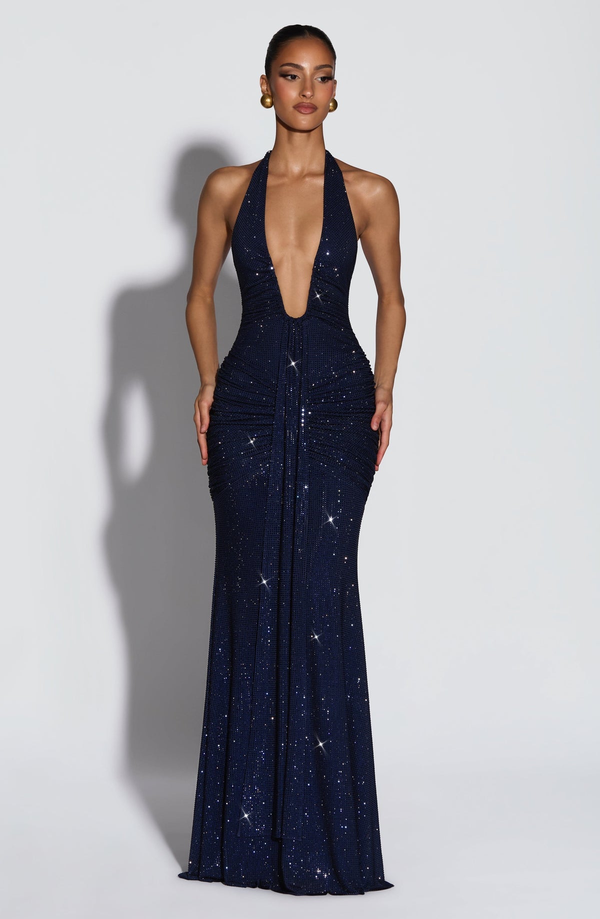 Robe longue Rosetta — Bleu marine scintillant