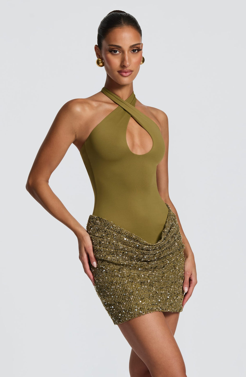 Robe courte Solea — Deep Olive — vue 3